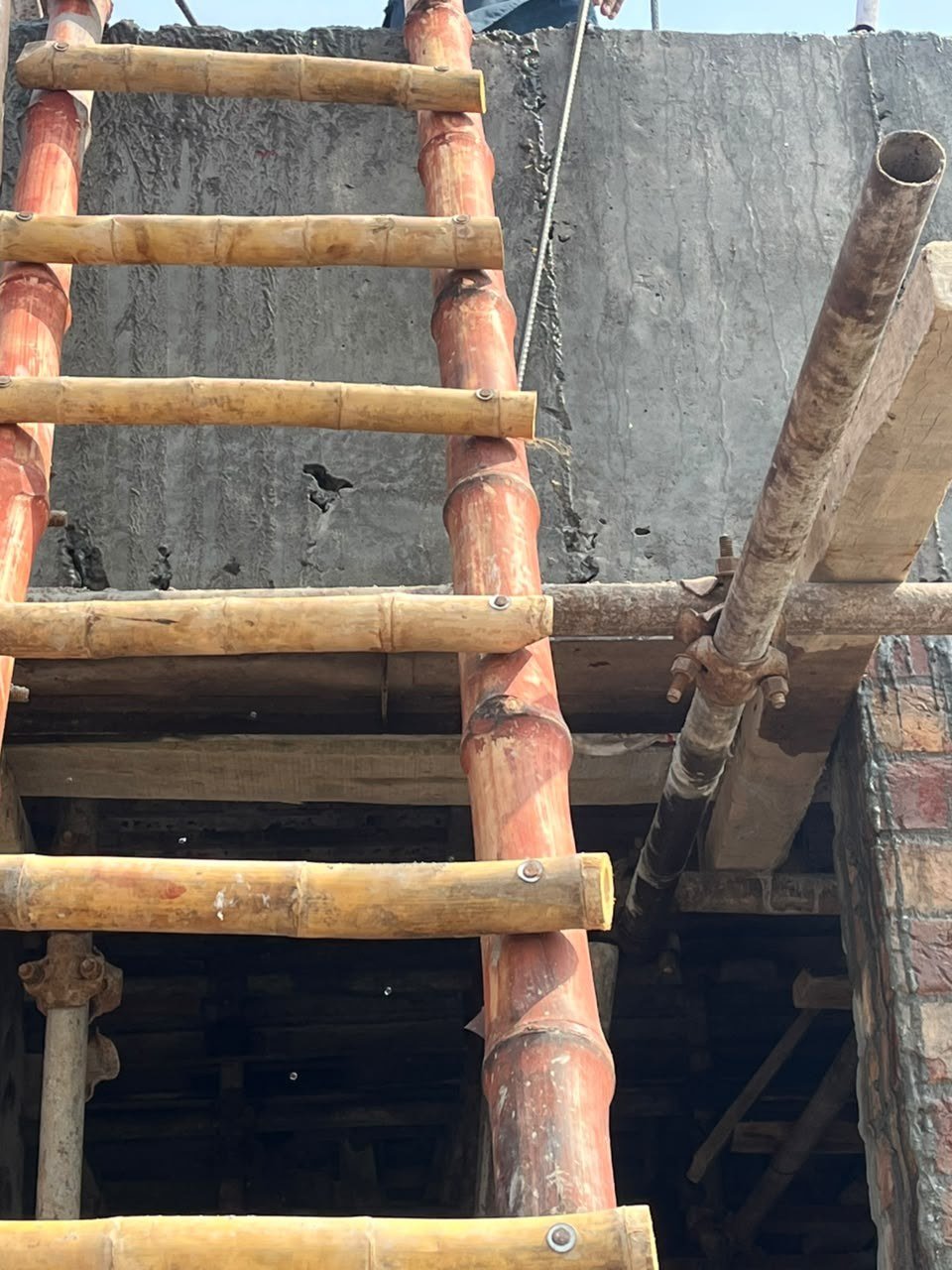 Close view of construction scaffolding and masonry